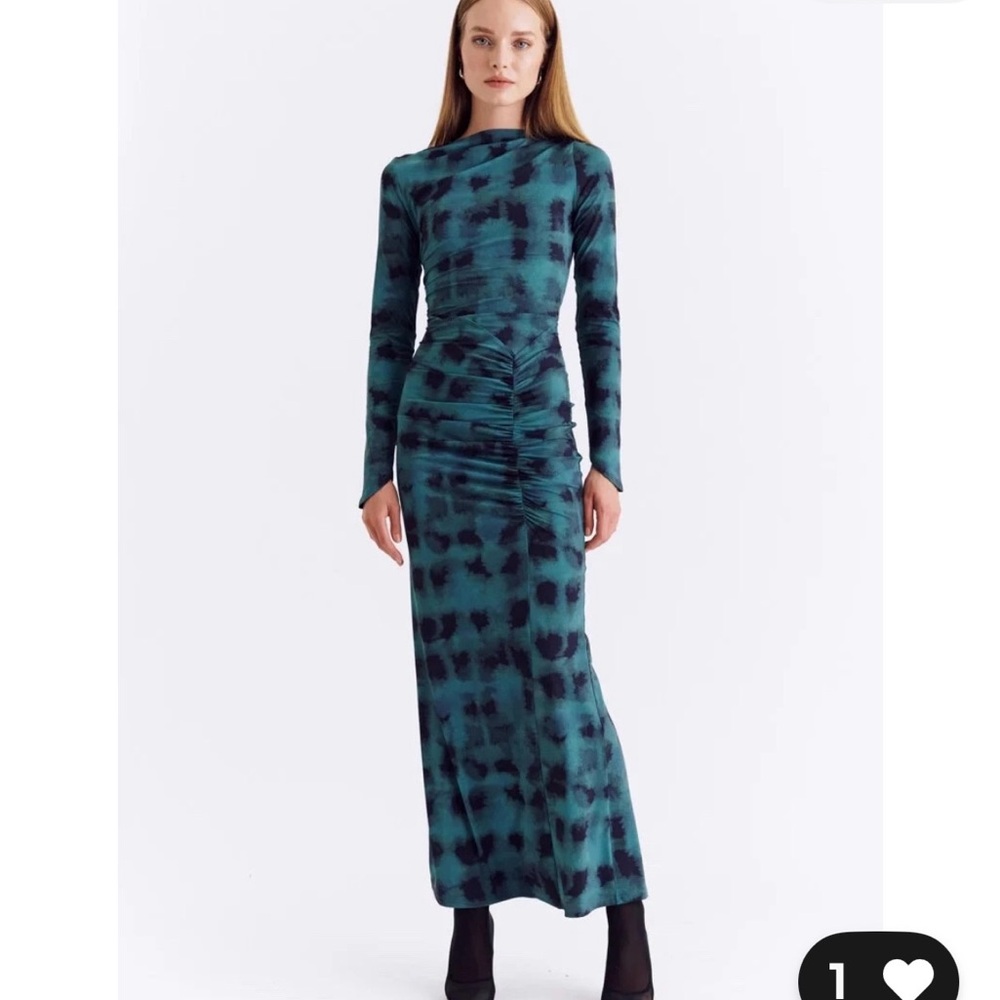 NWT SUBOO Shibori Elegant Teal Patterned Dress Sz M Stretch Bodycon